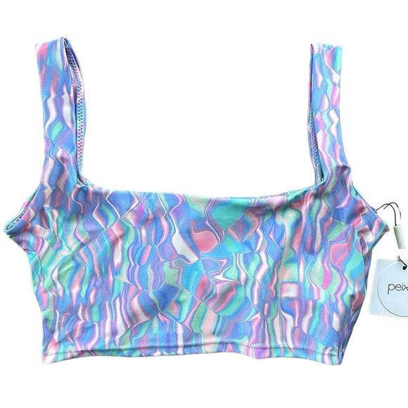 NWT Peixoto Jada Square Neck Crop Top Bra Low Impact Workout Swim Bralette Small - Picture 1 of 11